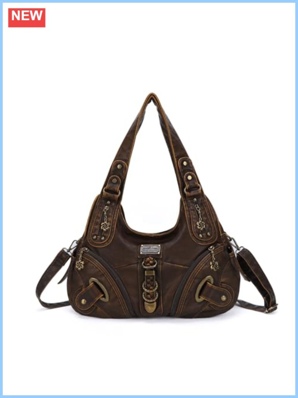 Washed PU Leather Hobo Satchel Bag Convertible Shoulder Handbag Large